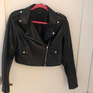 Short black fox leather jacket
